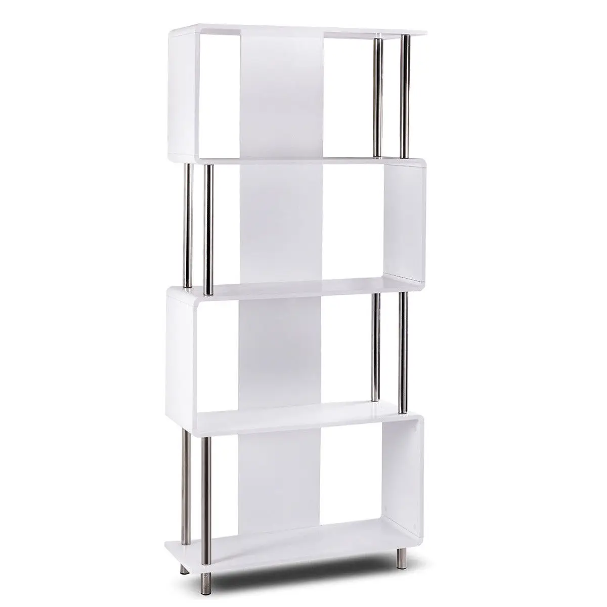 Современный книжный шкаф Giantex HW61410WH в промышленном стиле 4 полки для гостиной