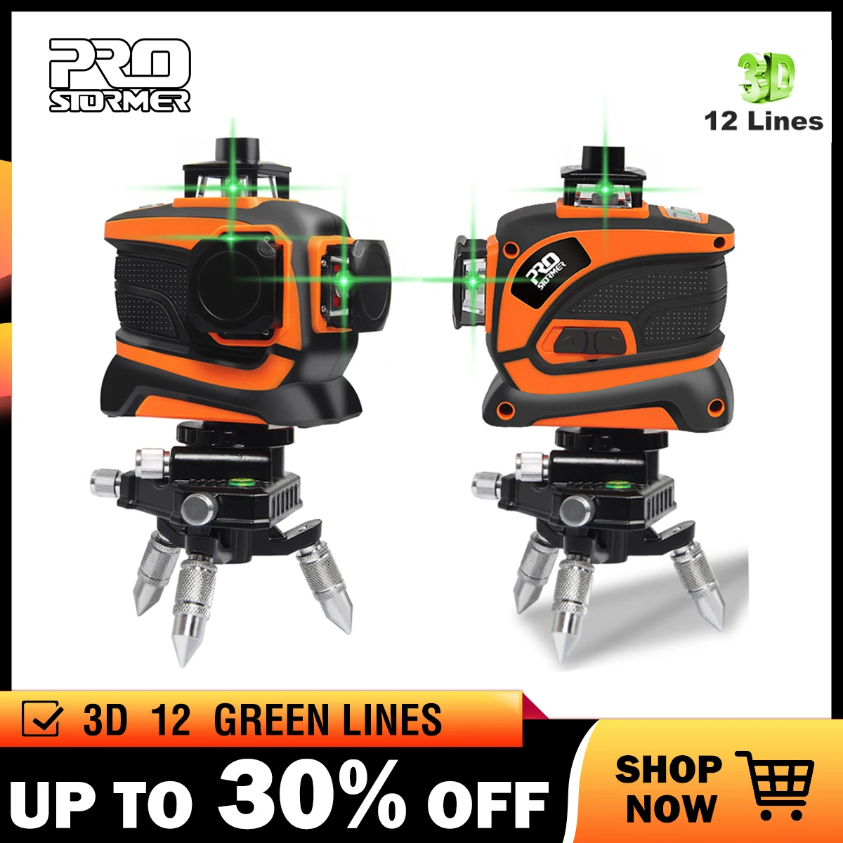 

Prostormer 12 Lines 3D Laser Level 360 Green Line Set Self-Leveling Nivel A Laser Level 12 Line 3d 360 Vertical And Horizontal