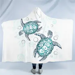 Черепашки с капюшоном Одеяло морские животные Черепаха Шерпа флис носимых пледы одеяло для взрослых детей синий зеленый постельные