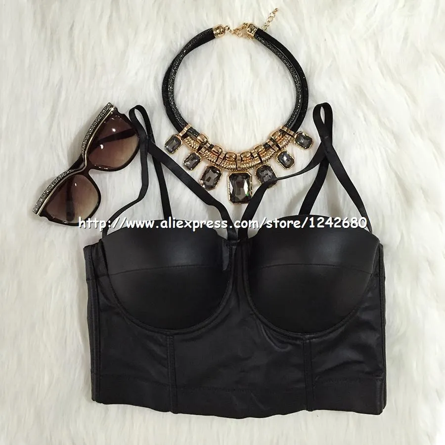 pu cut cross bralet crop top vest