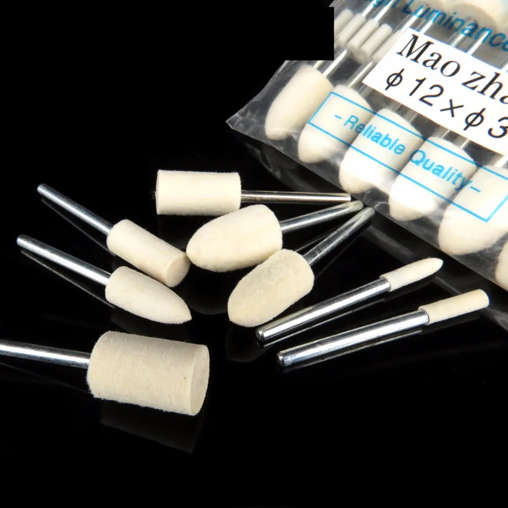 Hot 3mm Shaft Mounted Point 12 pcs Wool Felt Polishing Bobs for Molds
