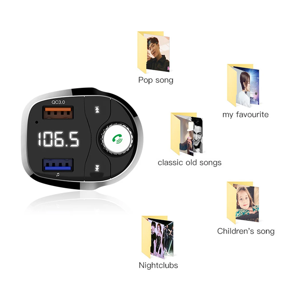 Навигация по Bluetooth fm-передатчик Автомобильный MP3-плеер радио музыка беспроводной hands-free автомобильный комплект QC3.0 Быстрый двойной зарядное устройство usb