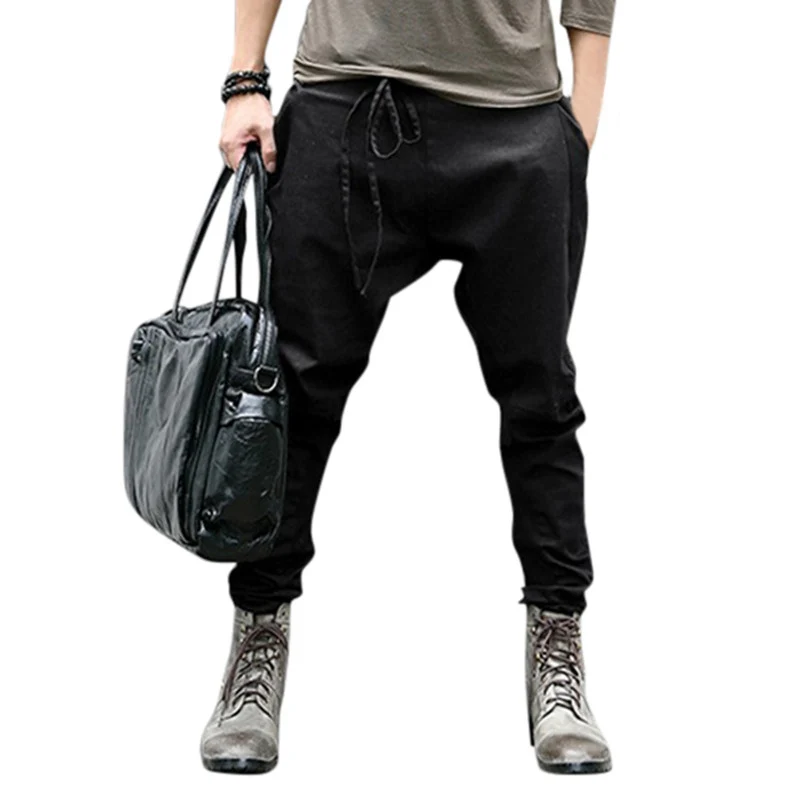 Черные крутые штаны размера плюс 3XL, штаны-шаровары в стиле хип-хоп, облегающие брюки с заниженным шаговым швом, эластичные брюки с заниженной талией, брюки для бега
