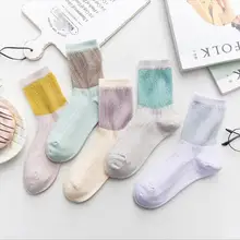 18 Весна и лето новые золотые и серебряные прозрачные женские носки хлопок смешанные вертикальные полосы колледжа Ветер