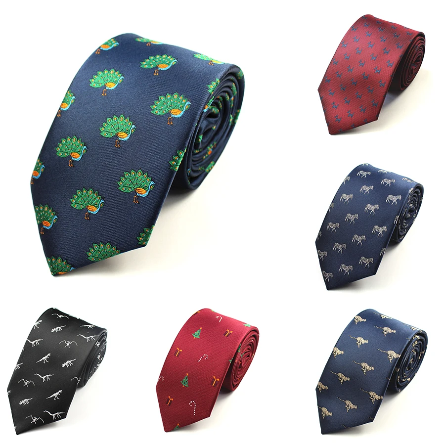 

GUSLESON Quality Fashion Men's Ties Dinosaur Pattern Red Mens Wedding Neckties 7cm slim Neck tie Business Silk Ties For Men Tie
