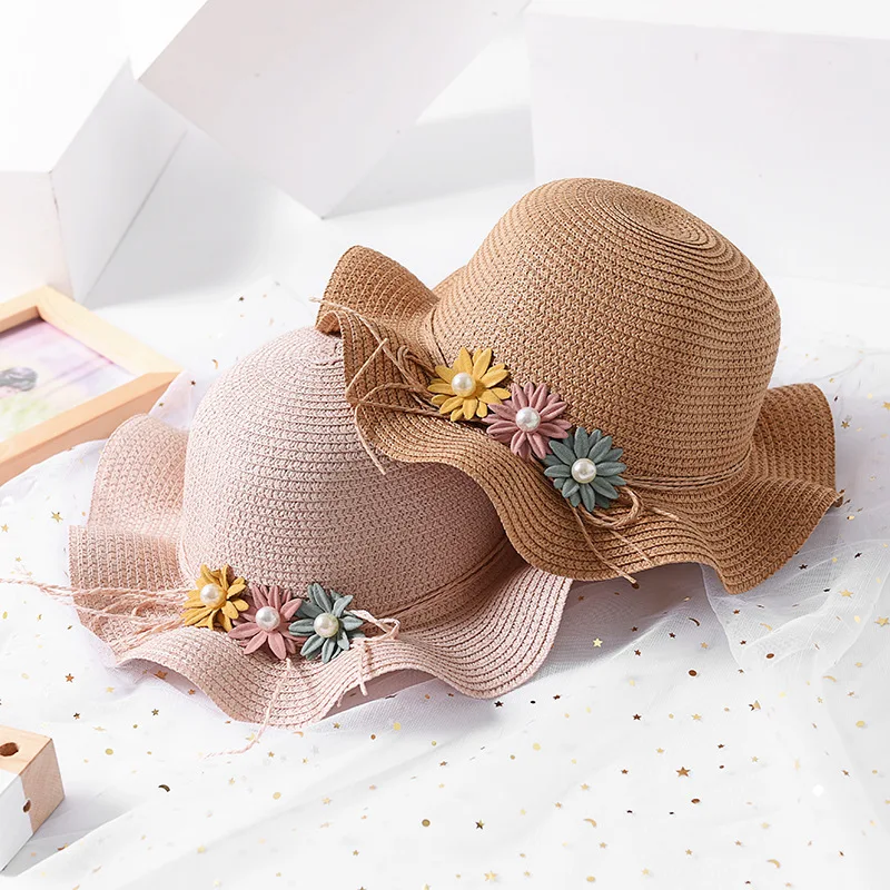 

2018 Summer Baby Girls Flower Straw Sun Hats Children Cute Hand Made Straw Hat Wide Brim Hats Girl Beach Hat Kids Leisure Cap