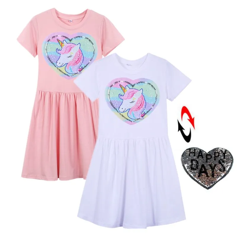 Платье с единорогом для девочек; волшебное обесцвечивание; детское праздничное платье принцессы с блестками и единорогом для девочек; Одежда для девочек; От 5 до 9 лет