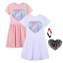 Платье с единорогом для девочек; волшебное обесцвечивание; детское праздничное платье принцессы с блестками и единорогом для девочек; Одежда для девочек; От 5 до 9 лет