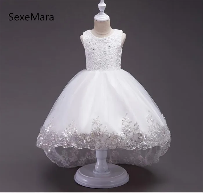 

New For Girls Lace Flower Girl Dresses For Wedding with Bow Beauty Pageant Baby Girls Birthday Party Gowns Size 4-12Y