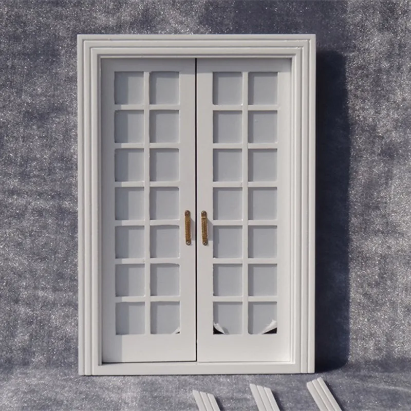 1/12 Doll House White Wood Exterior Double French Doors w/ Door Trim DIY SET 