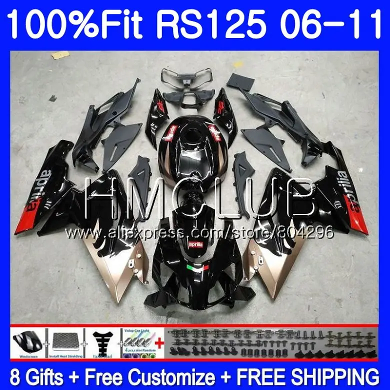 Инъекций шампанское blk для Aprilia RS125 06 07 08 09 10 11 RS125 119HM1 RSV125 RS4 RS 125 2006 2007 2008 2009 2010 2011 обтекателя