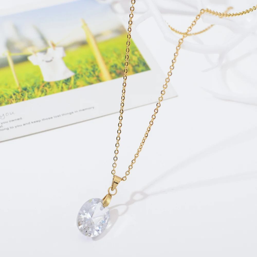 ZMZY Simply Oval Cubic Zirconia Pendant Necklace Women Jewelry Stainless Steel Necklace Choker Bohemian Collar Minimalism Gift - Image 3