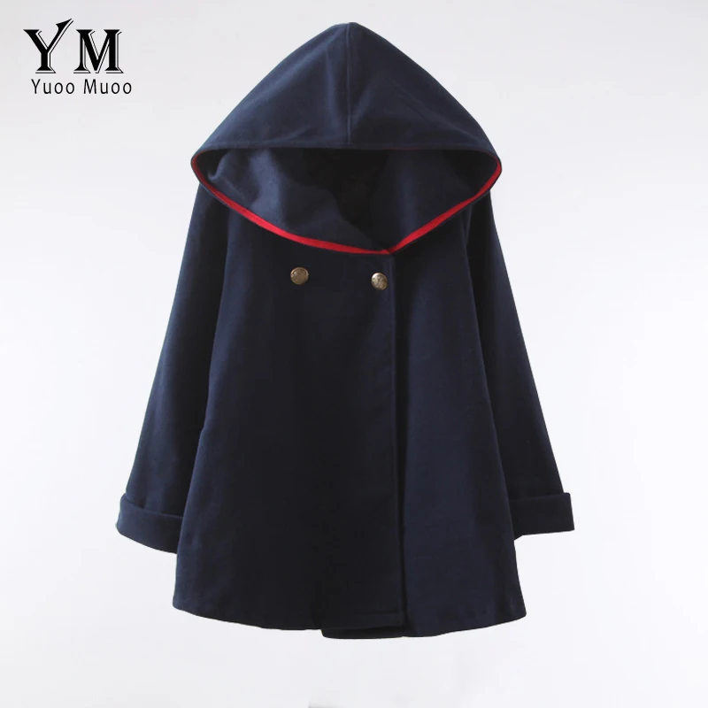 

YuooMuoo 2017 Fashion Women Wool Coat European Style Winter Autumn Coat Ponchos and Capes Female Hooded Jacket Casual Trench