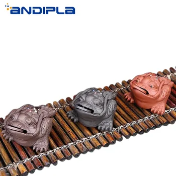 

Yixing Boutique Purple Clay Figurine Chinese Handmade Color Bead Gold Toad Figurine Crafts Tea Accessories Lucky Feng Shui Decor