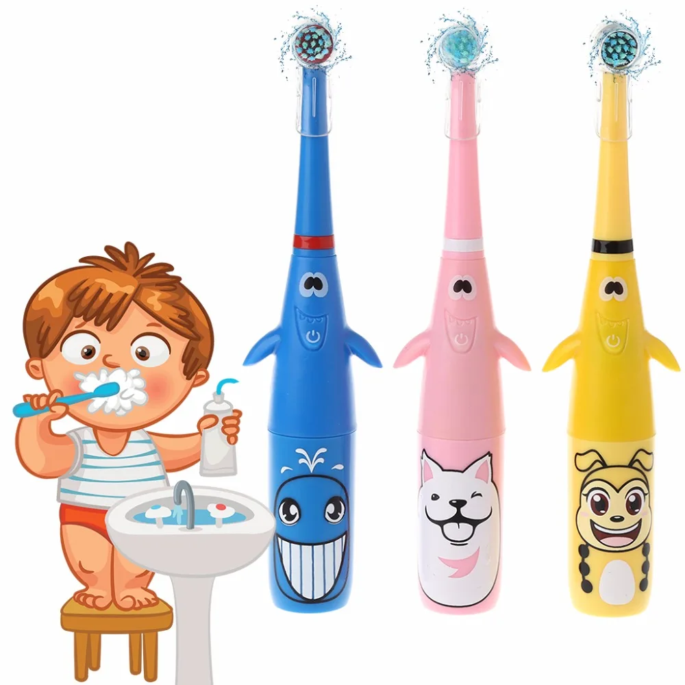 1set Electric Toothbrush Cartoon Pattern Tooth Brush Heads For Kids with 2 Head