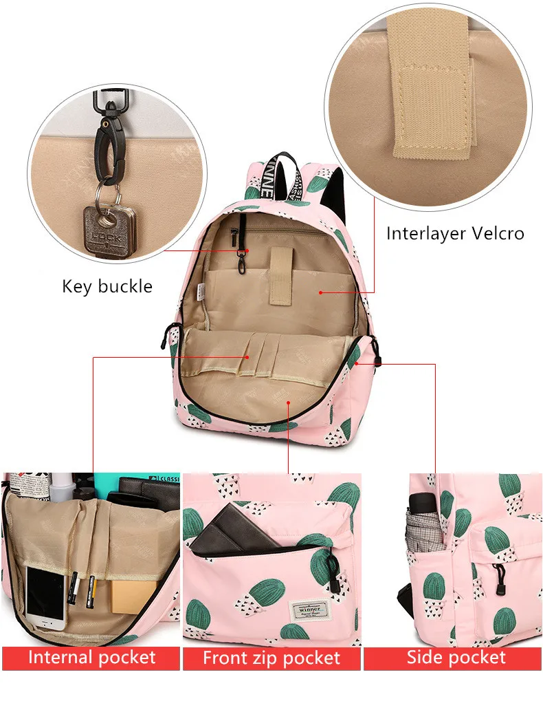 Водонепроницаемый рюкзак с принтом в виде сказочных шариков, Женский Рюкзак С КАКТУСОМ, милый школьный рюкзак для девочек-подростков, кавайный розовый ранец