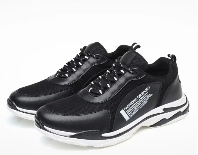 

Men seasons sports running shoes male non-slip shockproof breathable genuine leather wearable elevator Marathon sneakers