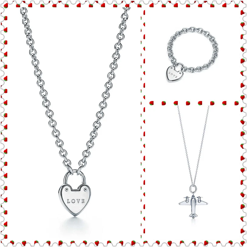 

SHINETUNG 1:1 S925 Sterling Silver Genuine Love Heart-Shaped Lock Pendant Trendy Necklace Women Fine Charm Bracelet Jewelry