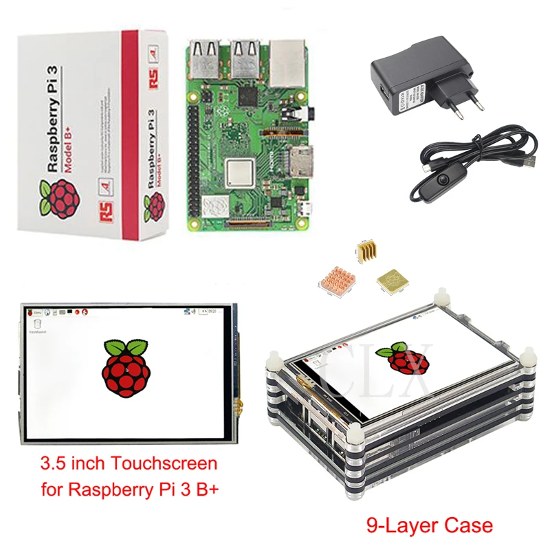 

Raspberry Pi 3 B+ Plus Starter Kit Raspberry Pi 3 + 3.5 inch Touchscreen + 9-layer Acrylic Case + 2.5A Power Supply + Heat Sink