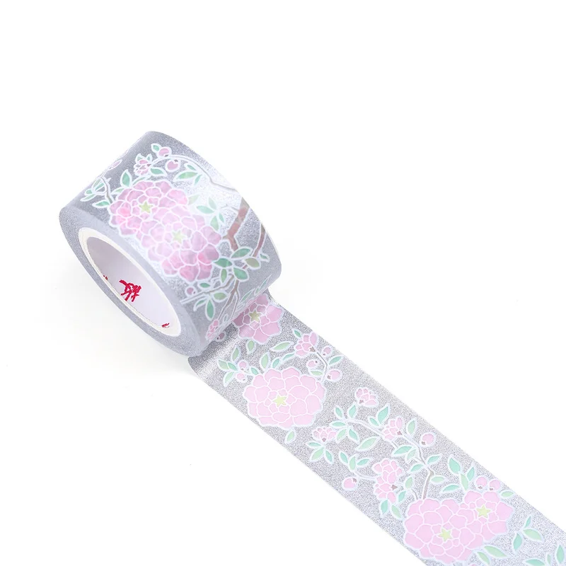 

2.5cmx10m Masking Washi Tape Silver Base Peach Blossom Decoration Adhesive Tape Diy Scrapbook Gift Card Perfume Photo Album
