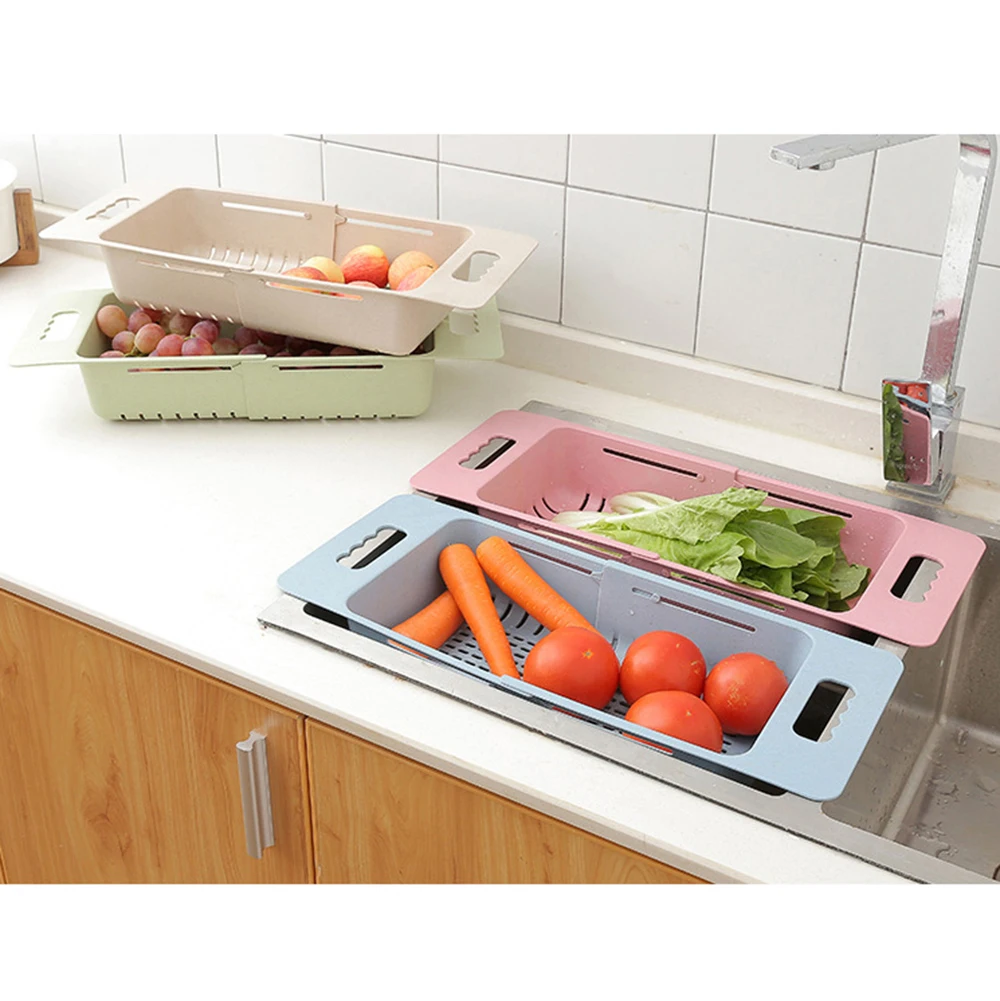 Пластиковое мытье овощей и фруктов сливная корзина складные дуршлаги с выдвижными ручками кухонные инструменты
