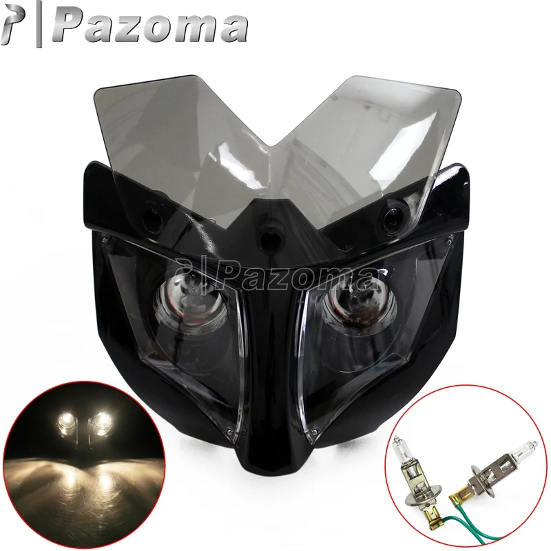 12V Motorcycle Fairing Headlight Mask with 35-54mm Bracket Front Lighting Headlamp for Streetfighter Dirt Bikes Naked Bikes