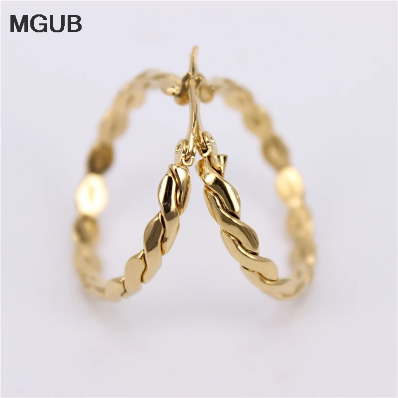 

MGUB 2019 new design stainless steel fashion jewelry gold color round Hoop earrings for women LH594