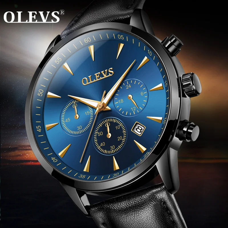 

OLEVS clock mens watches top brand luxury leather quartz day date high quality waterproof sport watch men relogio masculino saat