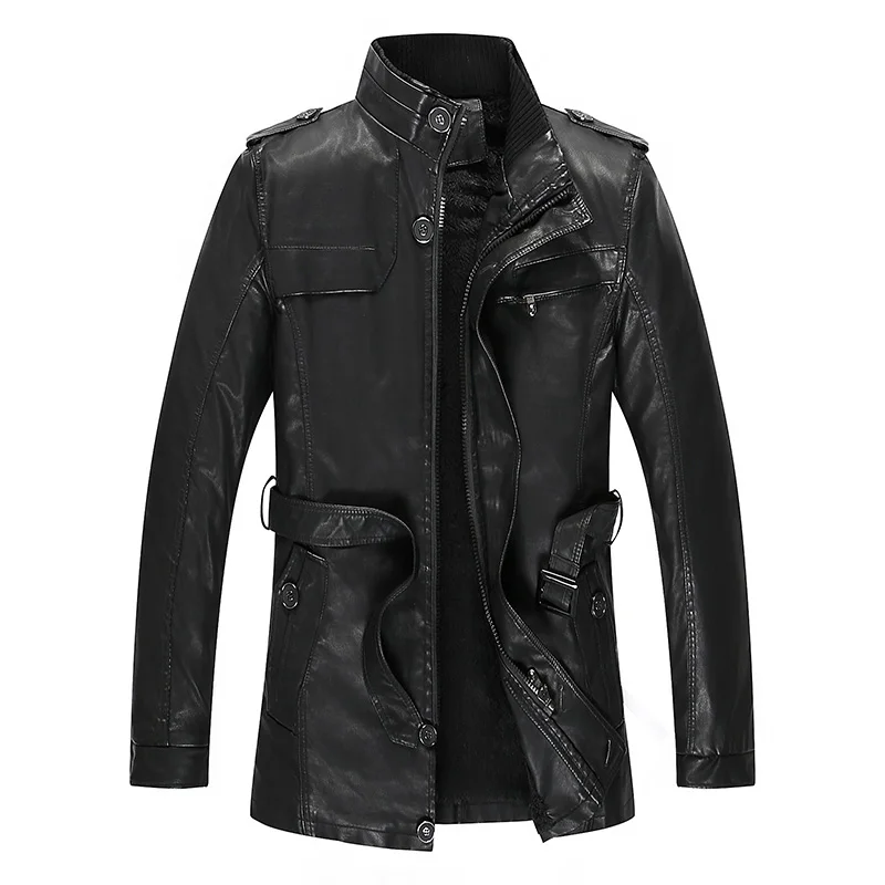 Riinr Men Leather Jacket Winter Bomber Jacket Autumn Military Fleece Jacket Coat Motorcycle Windbreaker EUR Size PU Leather - Цвет: BLACK