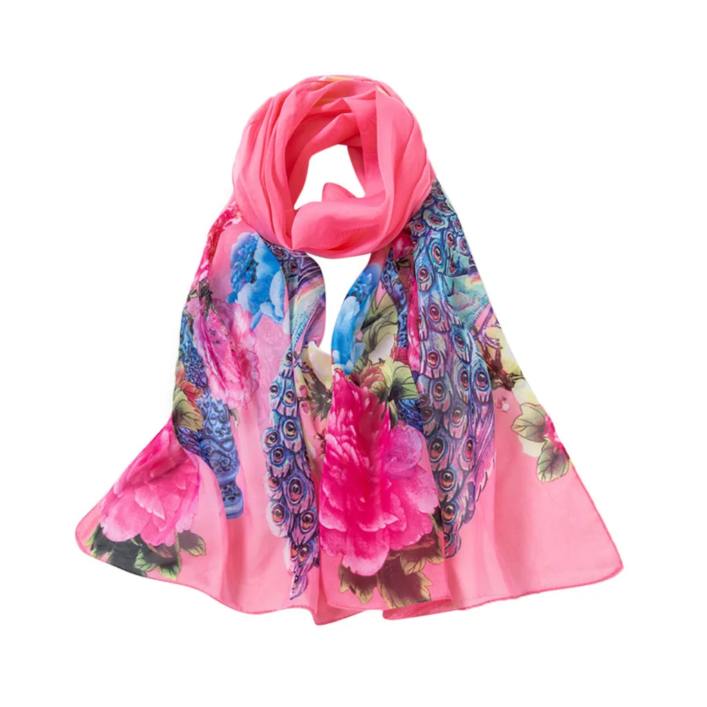 Новые модные женские туфли шали павлин печати длинные мягкие обёрточная бумага шарф Дамская шаль мягкие шарфы для женщин Фантастический шейный - Цвет: Pink