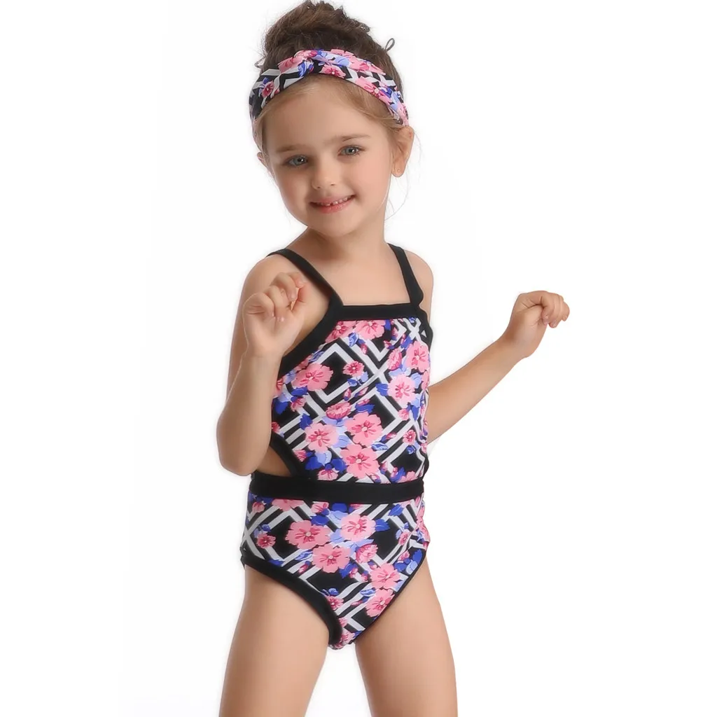 

Children Swimwear fo Girls Kids Polyester One Piece Children Swimsuits Bathing Suit Bikini Beach flower Print Swimsuit K0314