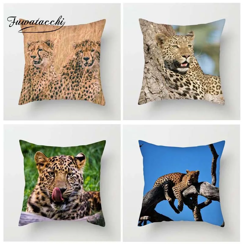 

Fuwatacchi Cheetah Leopard Cushion Cover Wild Creature Printed Pillows Cover For Home Sofa Decorative Nature Series Pillowcases
