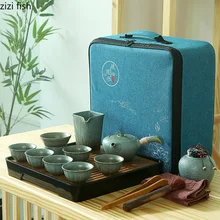 Дорожный чайный набор, открытый портативный пакет, чашка, керамика, китайский Ретро чайный набор кунг-фу, чайный сервиз, набор для украшения дома, аксессуары