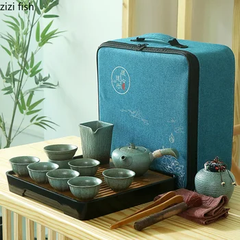 

travel Tea set outdoor Portable bag cup ceramics Chinese Retro kung fu tea set tea ceremony set home decoration accessories