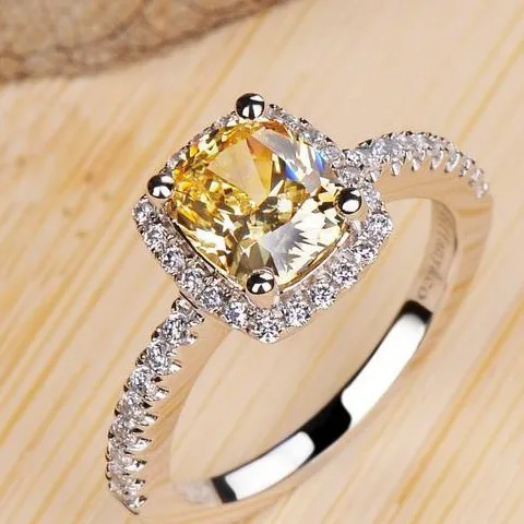 COLORFISH 2 карат Желтый Камень Роскошные обручальные кольца для женщин 925 пробы Серебряное обручальное кольцо кубический цирконий модные ювелирные изделия