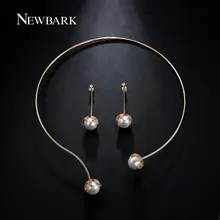 NEWBARK Korean Style Jewelry Set Zirconia With Imitation Pearls Torques Collar Necklace Jewelry And Earrings For Women Gifts
