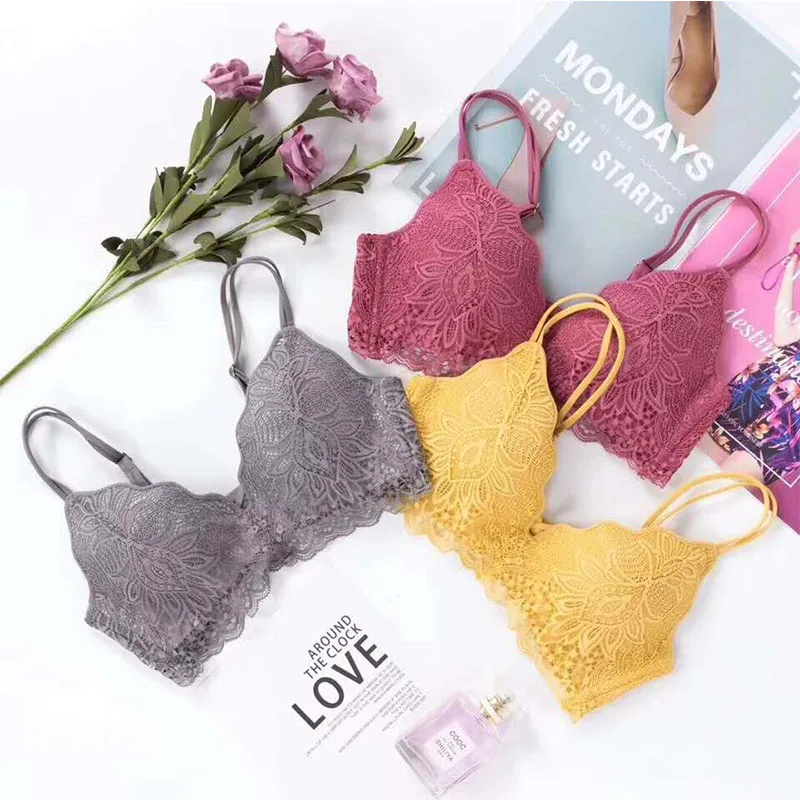 

SONGGE Lace Sexy Lingerie Wire Free Women Underwear Seamless Breathable Bralette Push Up Adjusted Bra 3/4 Cup Female Sexy Bra