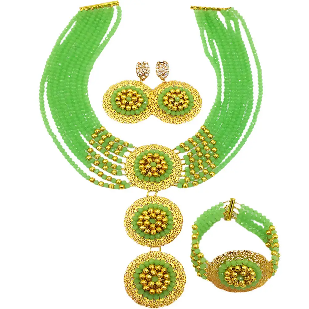 

Mint Green African Beads Jewelry Set for Women Nigerian Wedding Necklace Set 8C-3PH011