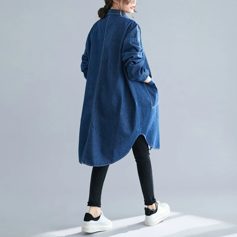 Новое женское черное пальто в Корейском стиле, большие размеры, однобортный женский джинсовый кардиган, Тренч, Женская ветровка из джинсовой ткани