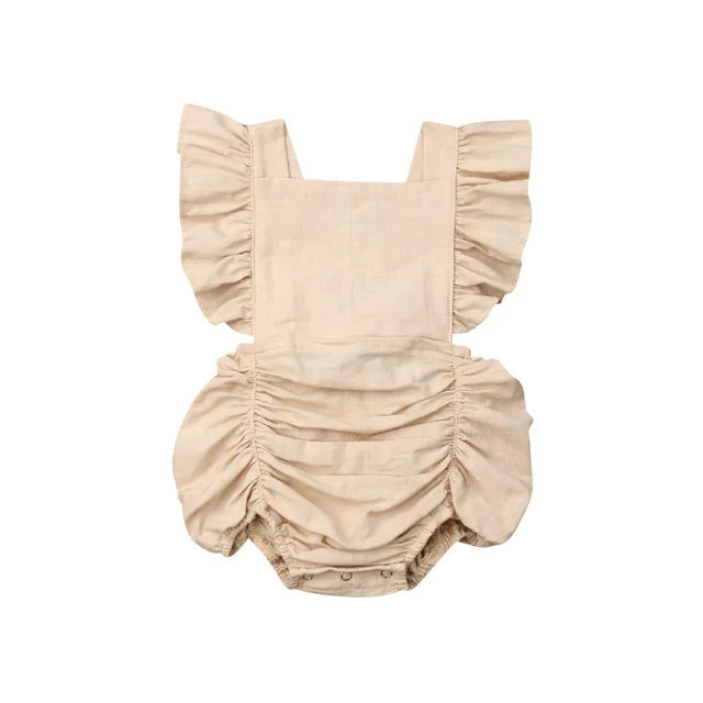 Коллекция года, летняя одежда для малышей боди с короткими рукавами и оборками для новорожденных девочек и мальчиков, однотонный комбинезон в полоску, sunsuit - Цвет: Хаки
