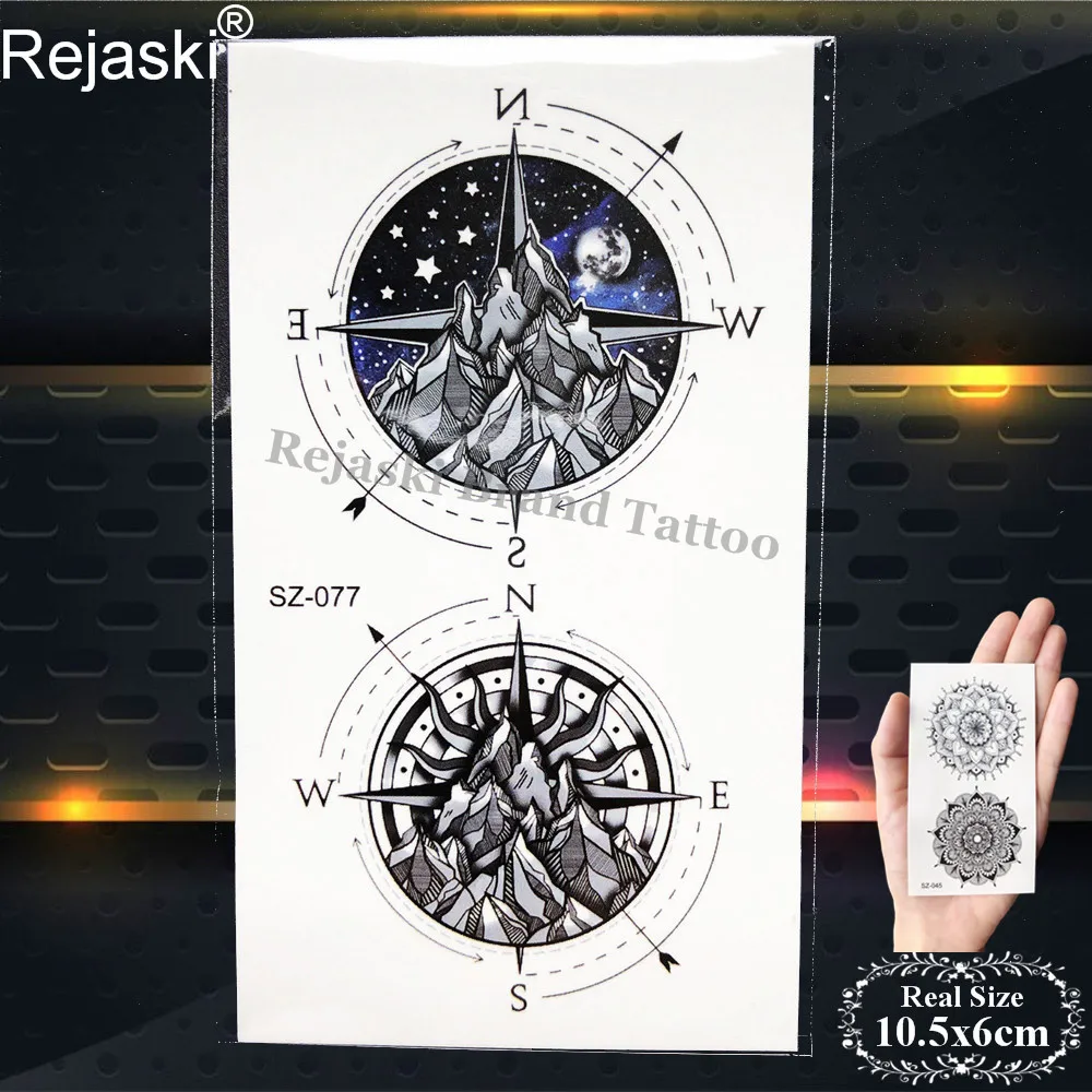 Тату наклейки Rejaski для тела рук женщин горный компас временная тату мужчин волк