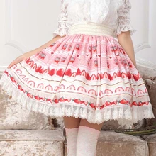 XS-XL юбка с клубничным принтом розовая Лолита Kawaii торт SK леди плиссированная кружевная юбка лолита косплей женские японские модные юбки
