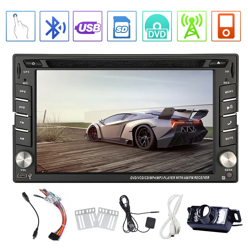 

6.2" in Dash Car Stereo Double Din Radio DVD CD Player GPS Sat Navi Touchscreen Bluetooth AM FM Sub Ipod SWC Unit+Rear Camera