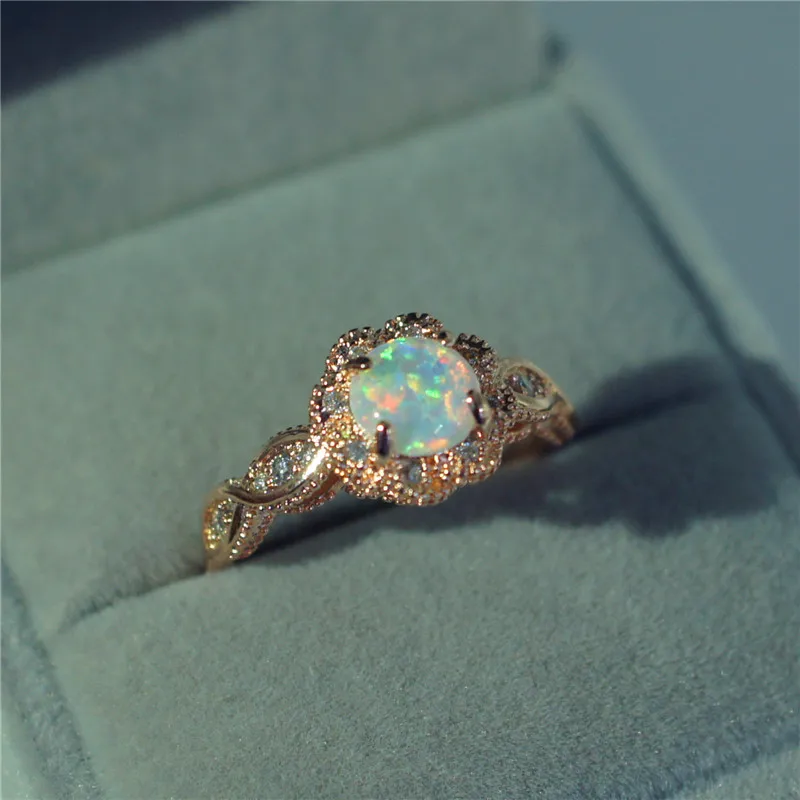 

Ahmed Elegant Rainbow Opal Ring Fashion White Wedding Jewelry Rose Gold Filled Engagement Charm Rings for Women Dropshipping