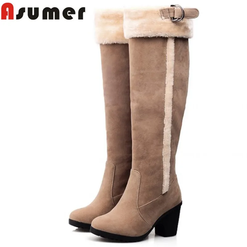 

Big size 34-43 Hot sale high quality women's knee high boots fur snow boots winter woman shoes buckle long boots