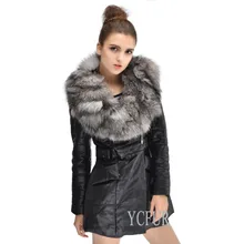 Women Winter Jackets 2 Colors Genuine Sheep Leather Down Coat With Fox Fur Collar Trims Warm