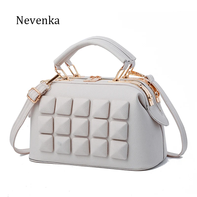 Nevenka Brand Women Leather Boston Bag Las Stone New Design Handbag Female Luxury Party Evening Bags Casual Tote Arrival