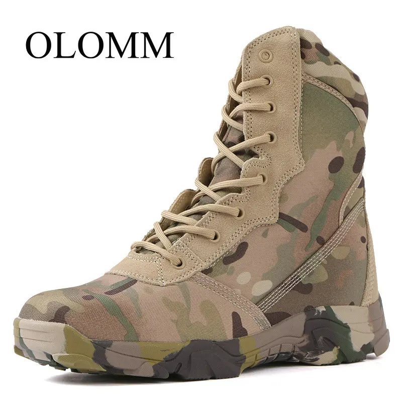 

OLOMM 2019 men's autumn and winter non-slip wear-resistant tactical boots desert boots high to help hiking boots DD-48