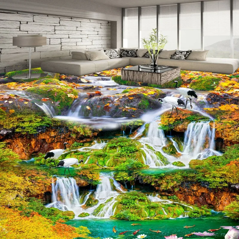 Бесплатная доставка Красивые наружные водопады 3D Пол обои для учебы офиса дома