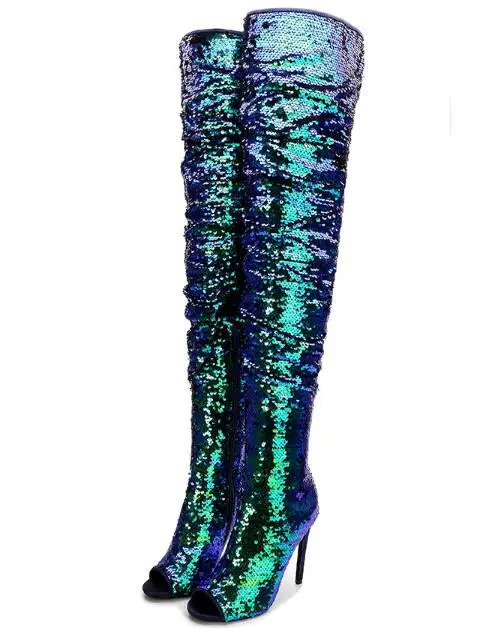 Peep Performance Dame Stade Night À Toe Genou Showed Bottes Color Paillettes Mode Femme Club Haut Color Taille Nous Cuissardes As Cuisse as Cours zqv5Zxg